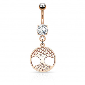 Bauchnabelpiercing Tree of Life rosègoldfarben mit Kristall