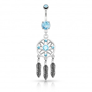 Dreamcatcher Bauchnabelpiercing in silber mit blauen Steinen