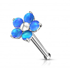 Nasenpiercing "Flower" aus Edelstahl mit blauen Glitzeropalen-Bild 1