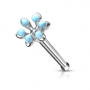 Nasenpiercing "Little Flower" aus Edelstahl mit blauen Steinen-Bild 1