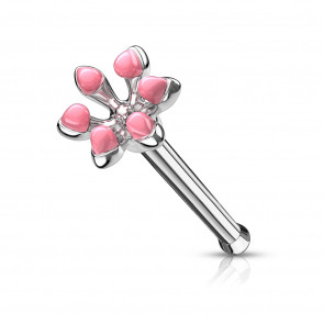 Nasenpiercing "Little Flower" aus Edelstahl mit pinkfarbenen Steinen-Bild 1
