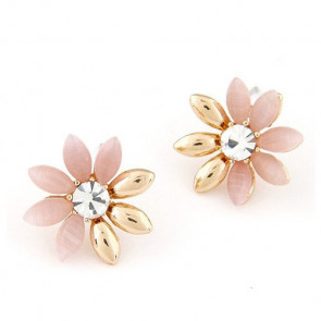 Damen Blumen Ohrringe in gold und rosa 