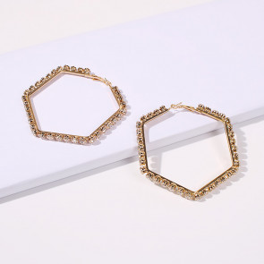 Damen Hexagon Hoop Ohrringe goldfarben mit Kristallen-Bild1