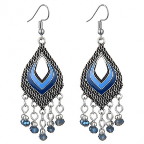 Damen Ohrringe "Waterdrop" im Bohostyle silberfarben mit blauen Kristallen