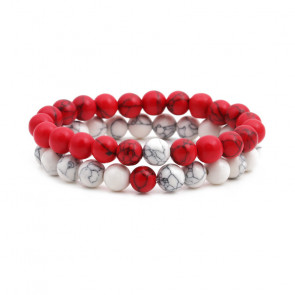 Armband im marmorierten Perlen-Look zweireihig in weiss & rot