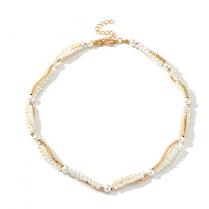 Elegante Damen Perlenkette mit goldfarbenen Elementen-Bild 1