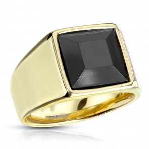 Edelstahl Ring für Herren goldfarben mit schwarzem Onyx