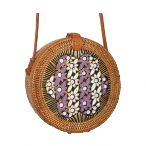 Original Bali Rattanbag mit Blumenmuster handbemalt natur-Bild1