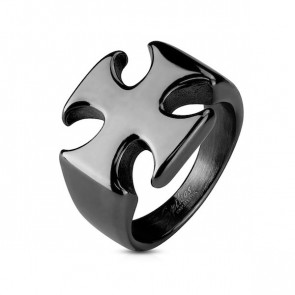 Schwarzer Herren Ring mit Kreuz Design