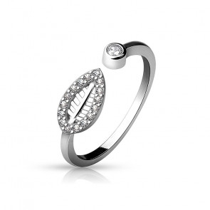 Echt Silber Ring One Size Blatt mit Strass