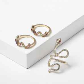 Midi Ring Set "Golden Snake" 3-teilig goldfarben mit Zirkoniasteinen-Bild1