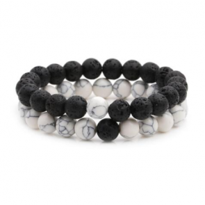 Armband im marmorierten Perlen-Look zweireihig in schwarz & grau-weiss