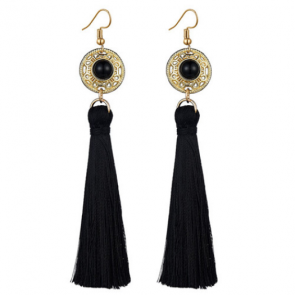 Damen Ohrringe goldfarben mit Ornament und schwarzen Tasseln