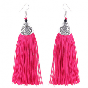 Tassel-Ohrringe pink mit silberfarbenem Ornament