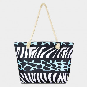 XXL Strandtasche "Zebra" Animal Print schwarz, weiss, blau-Bild