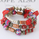 Armband mehrreihig Bohemian Style altgoldfarben, rot