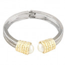 Armreif in silber und gold mit weisser Perle