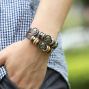 Herren Lederarmband in braun mit silbernen Totenköpfen-Bild 2