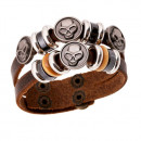 Herren Lederarmband in braun mit silbernen Totenköpfen-Bild 1