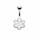 Bauchnabelpiercing mit Opal Blume silberfarben und weiss
