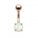 Bauchnabelpiercing rosègoldfarben mit Opalstein weiss