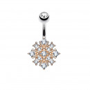 Bauchnabelpiercing rosègoldfarben mit Strass und Ornament