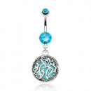 Bauchnabelpiercing in silber und blau mit Anhänger im Ethno Look