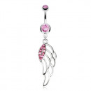 Bauchnabelpiercing in silber und rosa mit Flügelanhänger