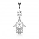 Versilbertes Bauchnabelpiercing mit Hand der Fatima