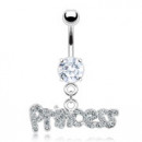 Bauchnabelpiercing silberfarben mit Princess Schriftzug
