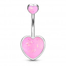 Bauchnabelpiercing "Double Heart" silberfarben mit Glitzeropal pink-Bild 1