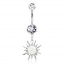 Bauchnabelpiercing Tribal Sun silberfarben mit Glitzeropal und Strass-Bild 1