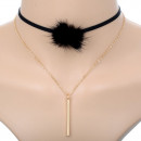 Choker Kette zweireihig mit Puschel in schwarz-Bild 2