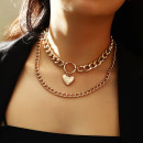 Damen Halskette "Love Chain" zweireihig goldfarben mit Herzanhänger2
