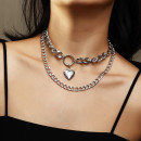 Damen Halskette "Love Chain" zweireihig goldfarben mit Herzanhänger