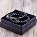 Herrenarmband "Black" zweireihig schwarz mit Totenkopf und Krone