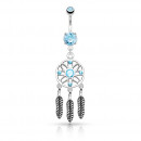 Dreamcatcher Bauchnabelpiercing in silber mit blauen Steinen