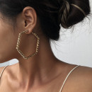 Damen Hexagon Hoop Ohrringe goldfarben mit Kristallen-Bild2