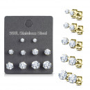 Edelstahl Ohrstecker Set 5-teilig, goldfarben mit Strass-Bild 2