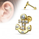 Ohrpiercing für Tragus in gold mit Anker und Strass -Bild 2